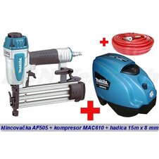 Pneumatická klincovačka Makita AF505 + Kompresor Makita MAC610 + vzduchová hadica